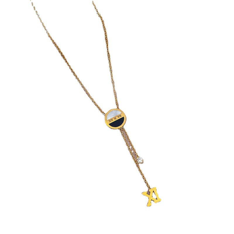 Collana Pendente Minimalista da Donna in Acciaio al Titanio con Placcatura in Oro e Design Geometrico, Catena a Medaglione a Lunghezza Regolabile