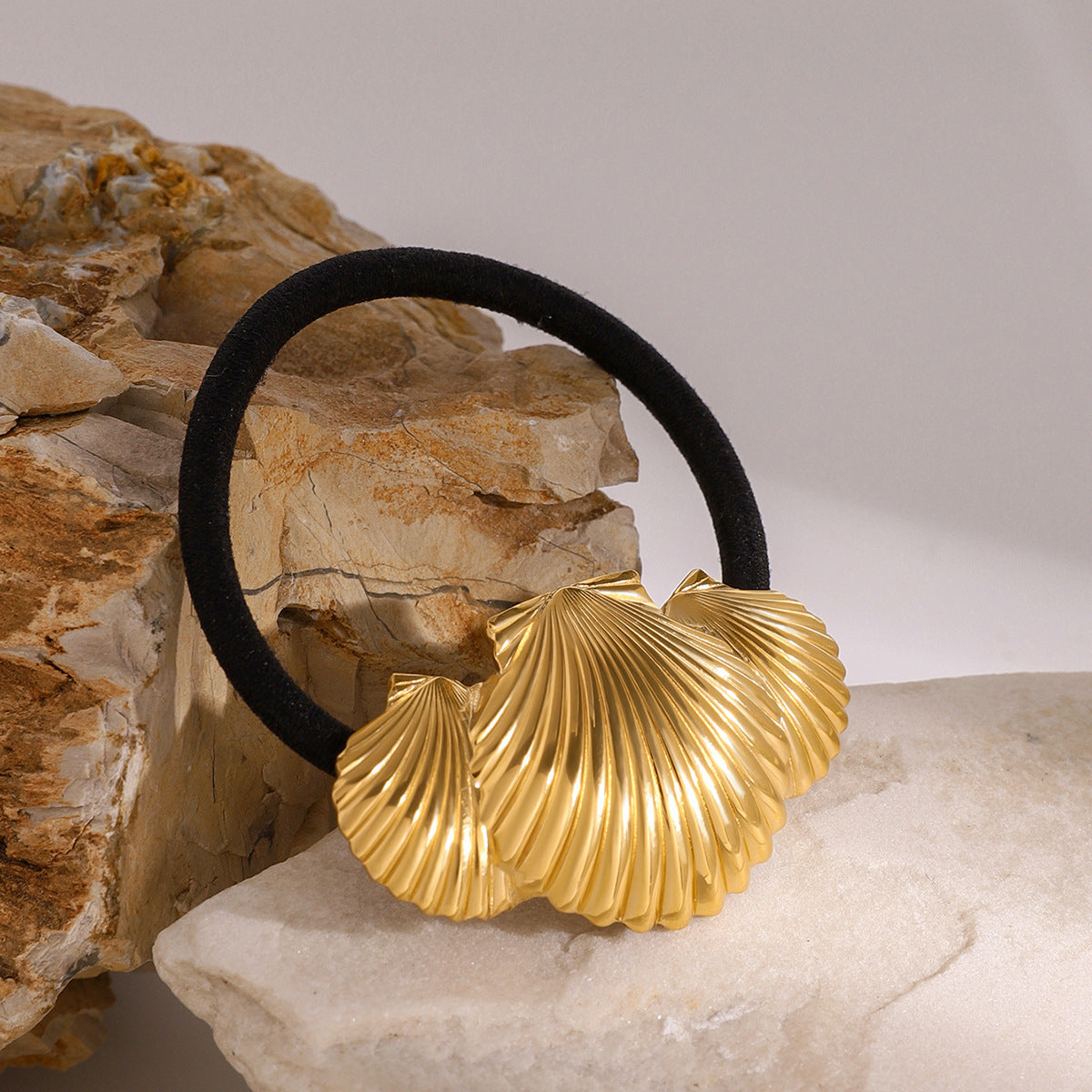 Elegant Shell-Shaped Stainless Steel Hair Tie with Plated Finish for Ponytail and Bun Styling