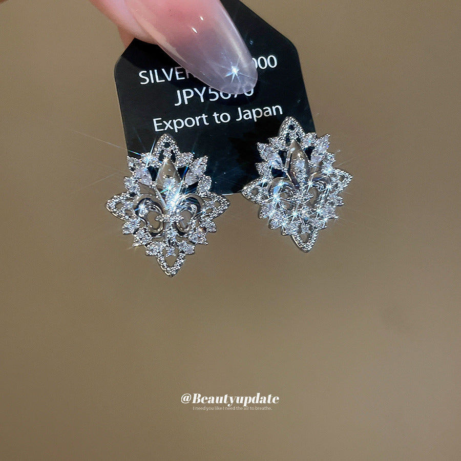 Pendientes de Cobre con Forma de Flor de Iris Vintage con Incrustaciones de Diamantes de Imitación y Postes de Acero Inoxidable para Mujer