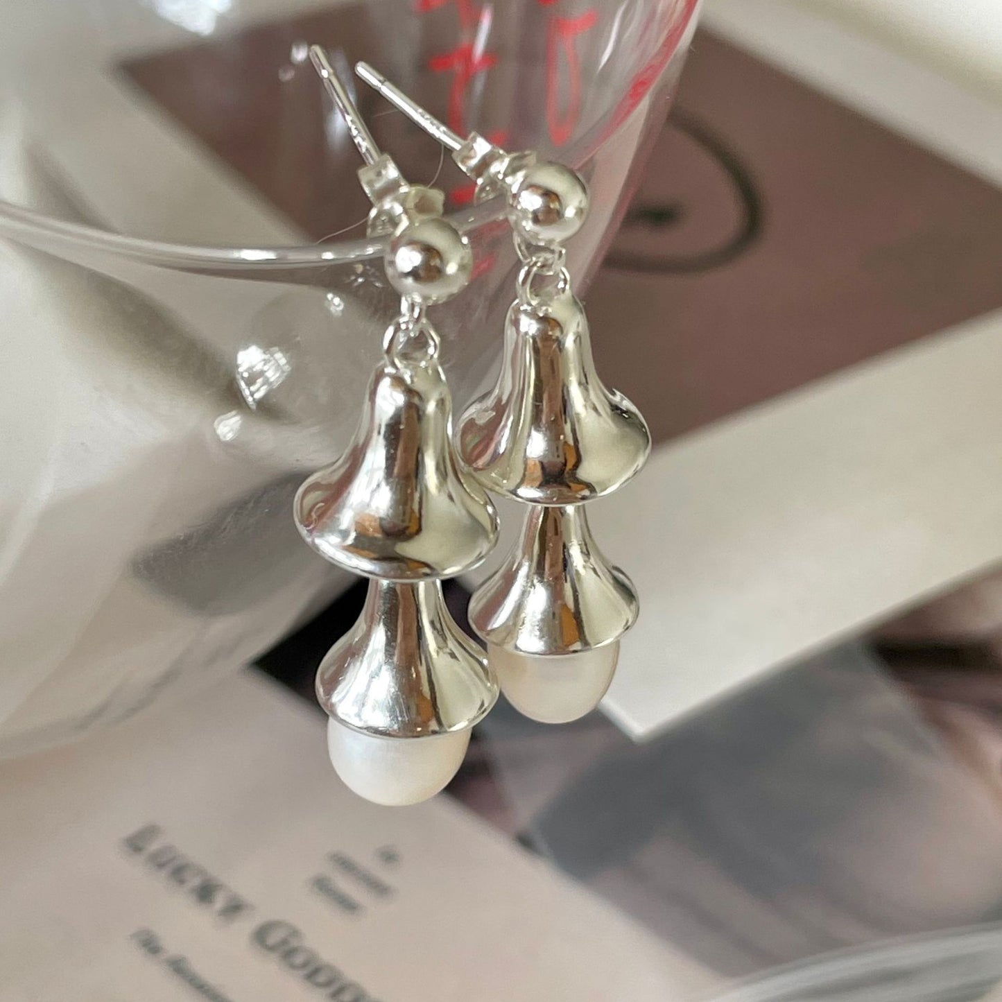 Orecchini a perno da donna a forma di goccia minimalista in argento sterling 925 con perle, dall'estetica naturale e fresca e dolce