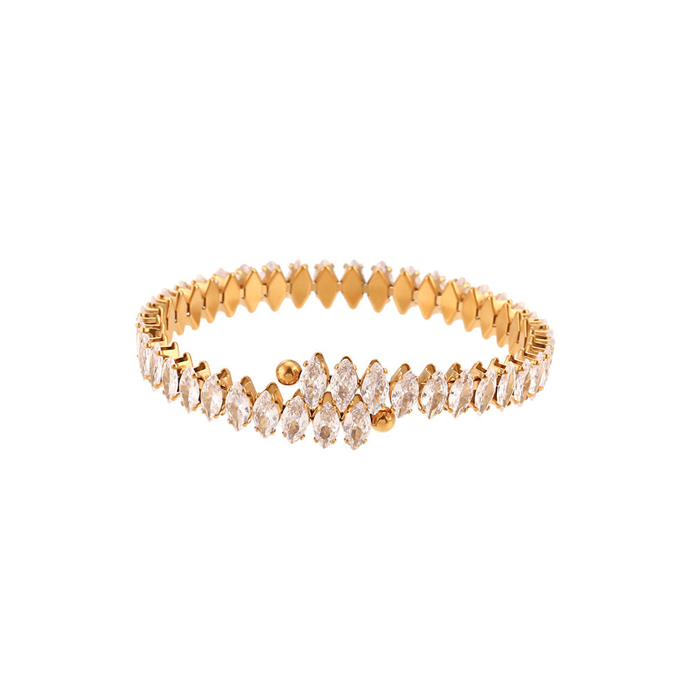 Bracciale minimalist geometrico ovale in acciaio inossidabile placcato con zirconia baguette da donna