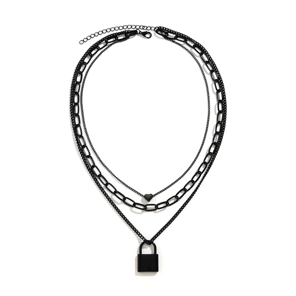 Collana con ciondolo a lucchetto a cuore in stile punk da donna con catena in lega e finitura galvanizzata
