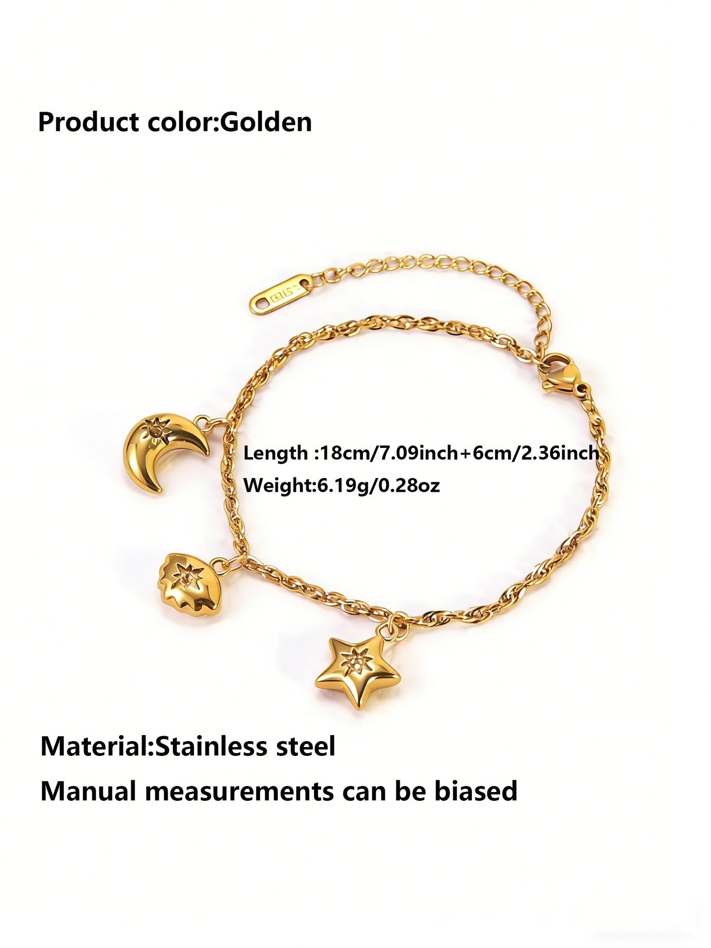 Elegant 18K Gold Plated Stainless Steel Heart Teardrop Star Geometric Bracelet for Women