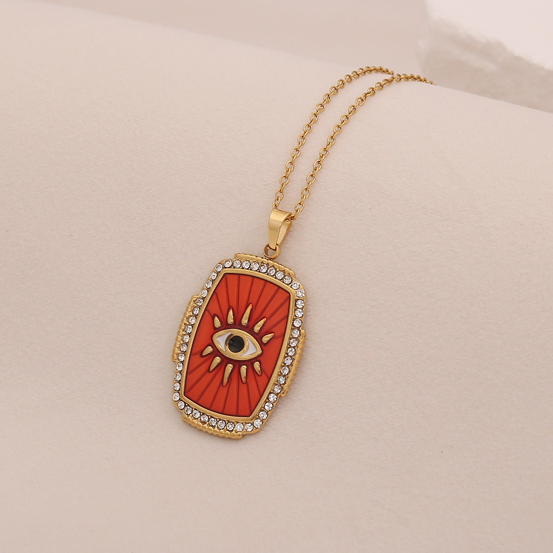Collana con Ciondolo Occhio Geometrico da Donna con Finitura Smaltata in Acciaio Inossidabile e Acciaio al Titanio su Catena a O