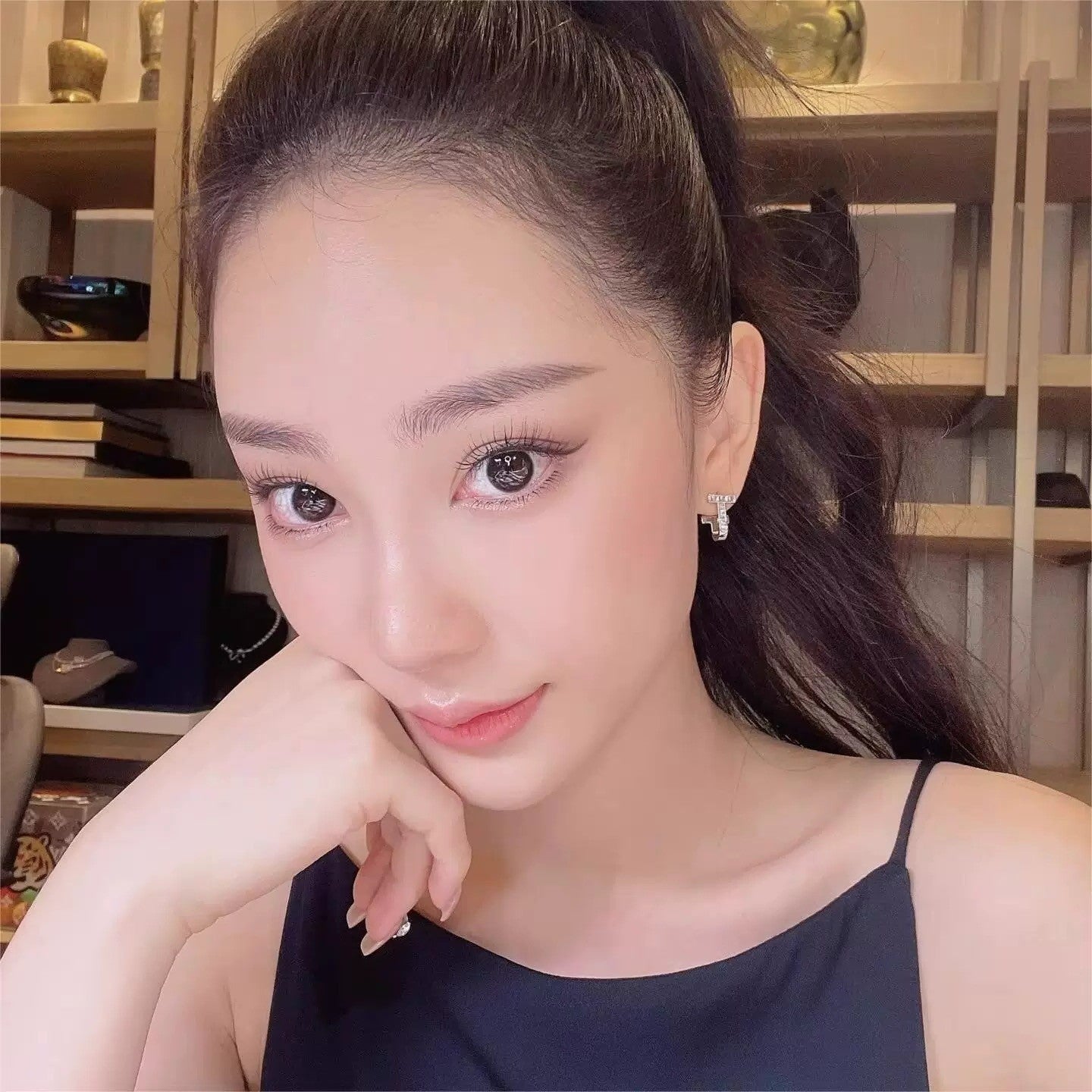 Minimalist T-Shaped Ear Studs with Zircon Inlay in Gold-Plated Copper for Women, Elegant Office-Ready Luxury Style