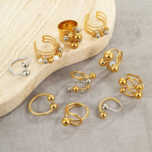 Anillo de acero inoxidable geométrico minimalista con chapado en oro de 18 quilates para mujer