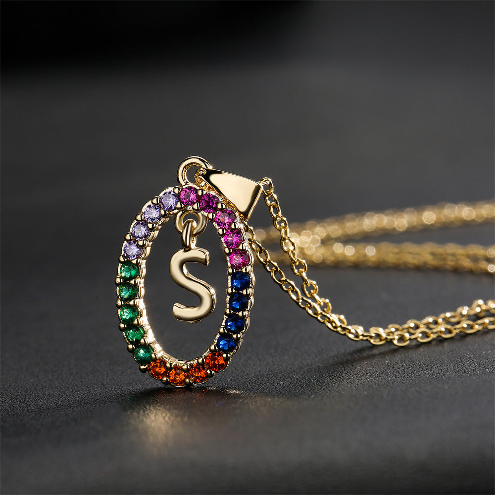 Minimalist Gold Plated Brass Letter Cubic Zirconia Pendant Necklace for Women