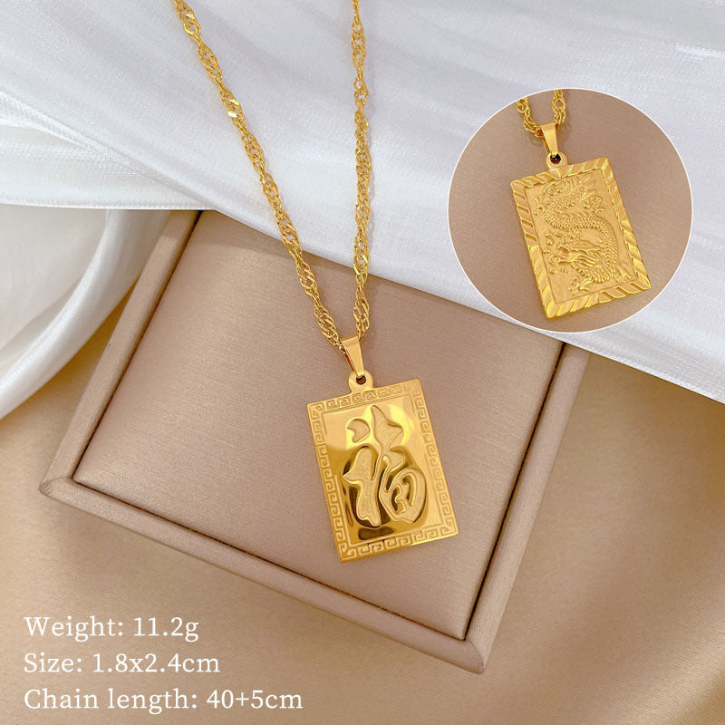 Collana con pendente geometrico minimalista in titanio e acciaio placcato unisex