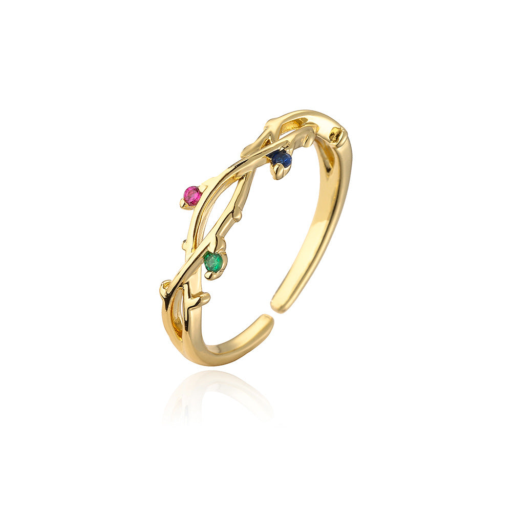 Minimalist Geometric Open Ring for Women Made of Copper with 18K Gold Plating and Micro-Paved Zirconia