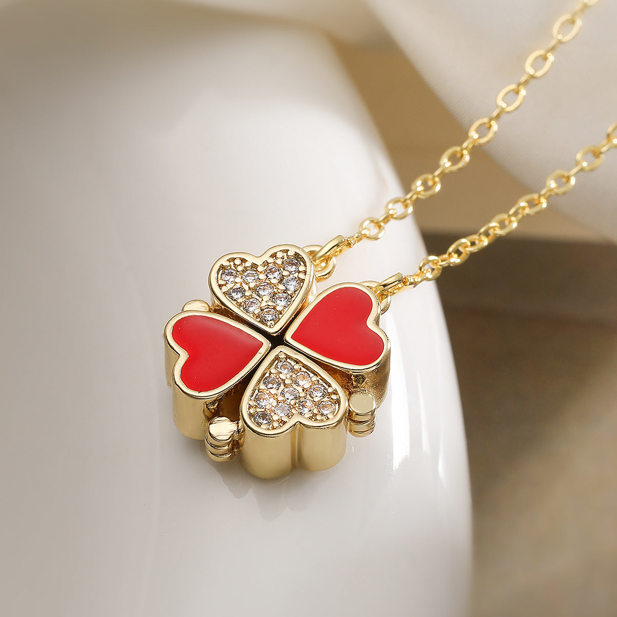 Minimalist 18K Gold Plated Brass Drip Oil Floral Pendant Necklace with Cubic Zirconia for Women
