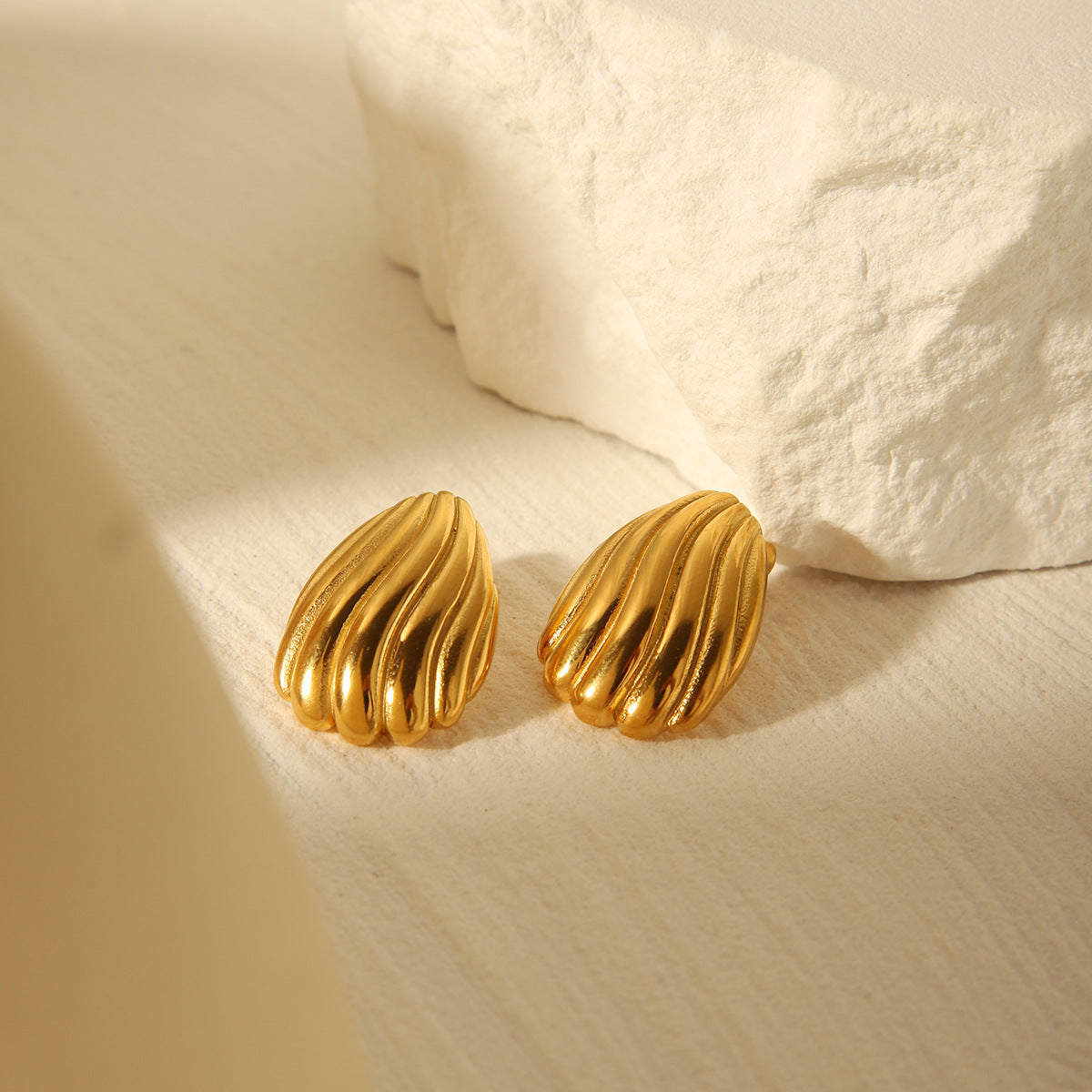 Minimalist 18K Gold Plated Stainless Steel Geometric Stripe Stud Earrings for Women