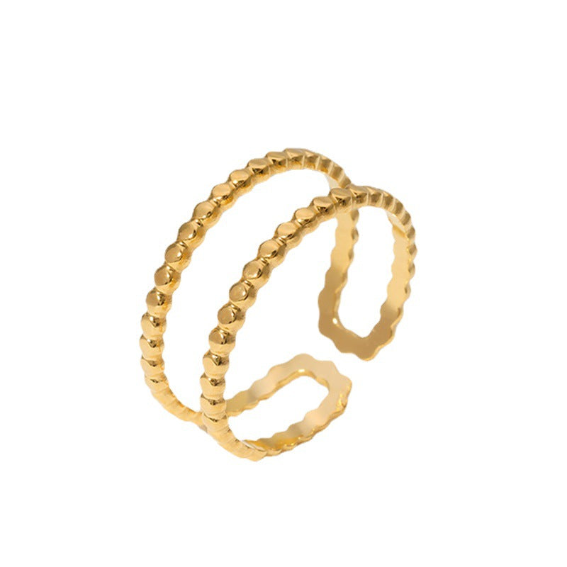 Anello regolabile minimalista geometrico in acciaio al titanio da donna con finitura placcata