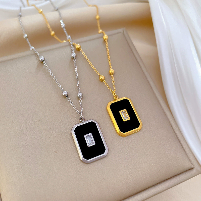 Minimalist Geometric Square Bead Titanium Steel Necklace with Gold Plating for Women and Men
