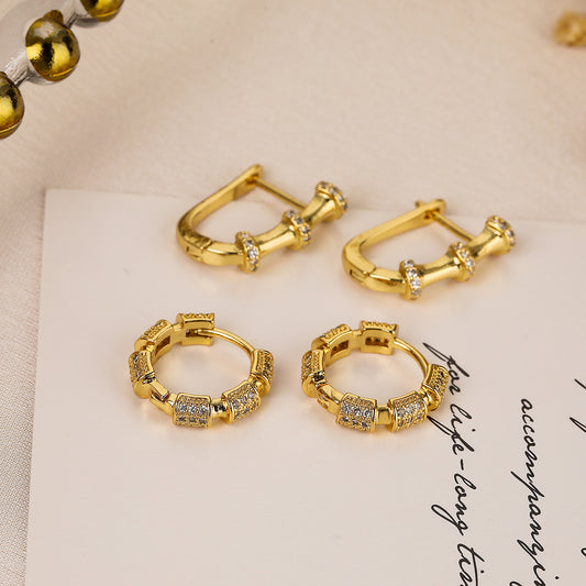 Pendientes Minimalistas Geométricos de Bambú para Mujer en Cobre con Baño de Oro Diseño de Inspiración Vintage