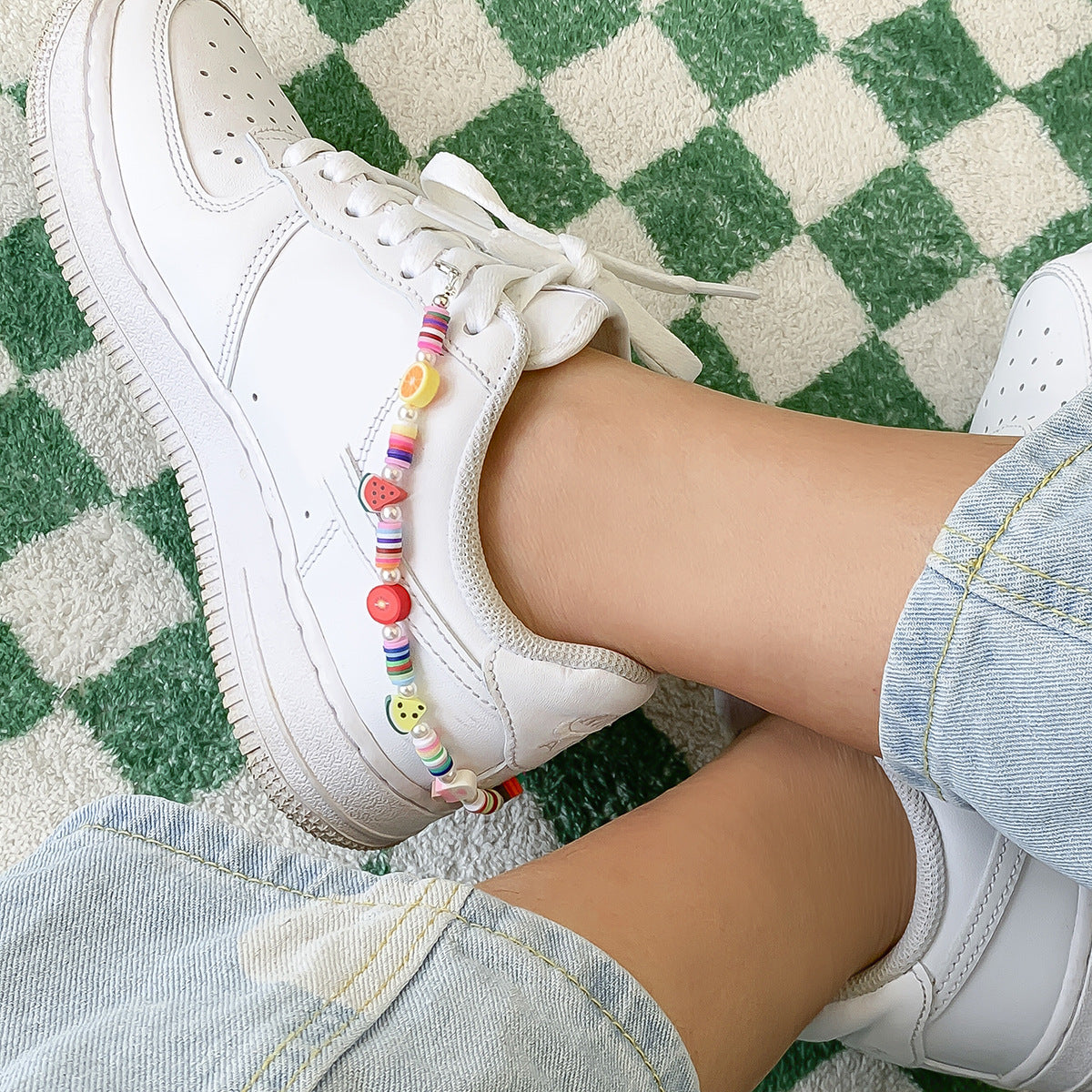 Cavigliera in Plastica Geometrica Minimalista con Charms a Fiore Colorati in Argilla Polimerica per Donna