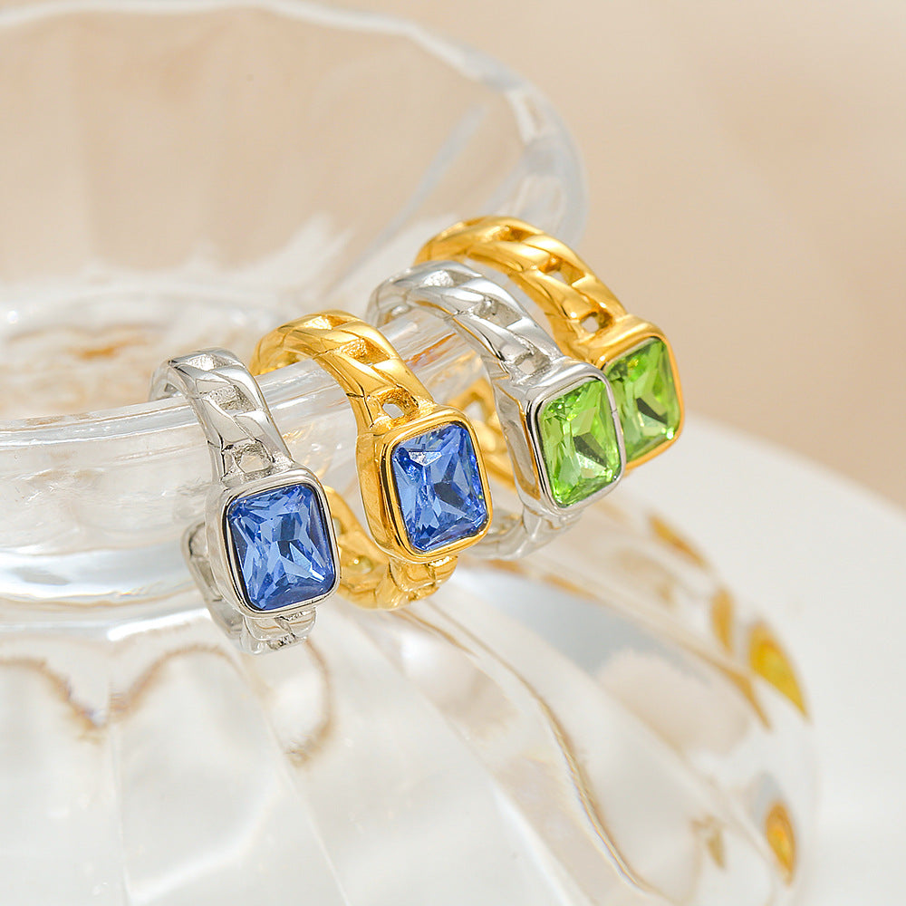 Anello regolabile da donna in acciaio al titanio con zuccherino blu verde aperto, forma geometrica, stile naturale, gioielli minimalisti