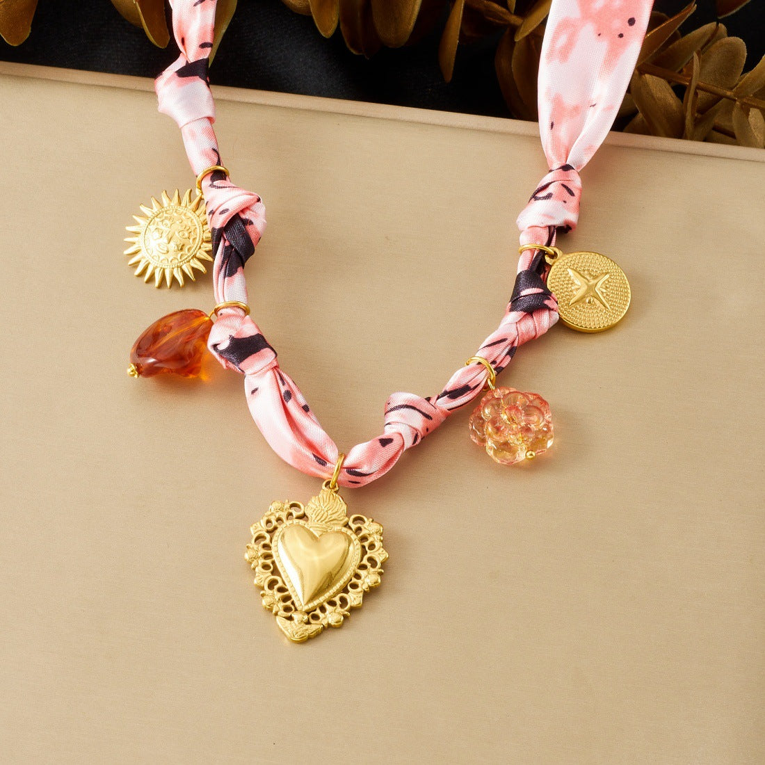 Bohemian Vintage Gold Plated Stainless Steel Heart Teardrop Charm Bar Jewelry Set for Women