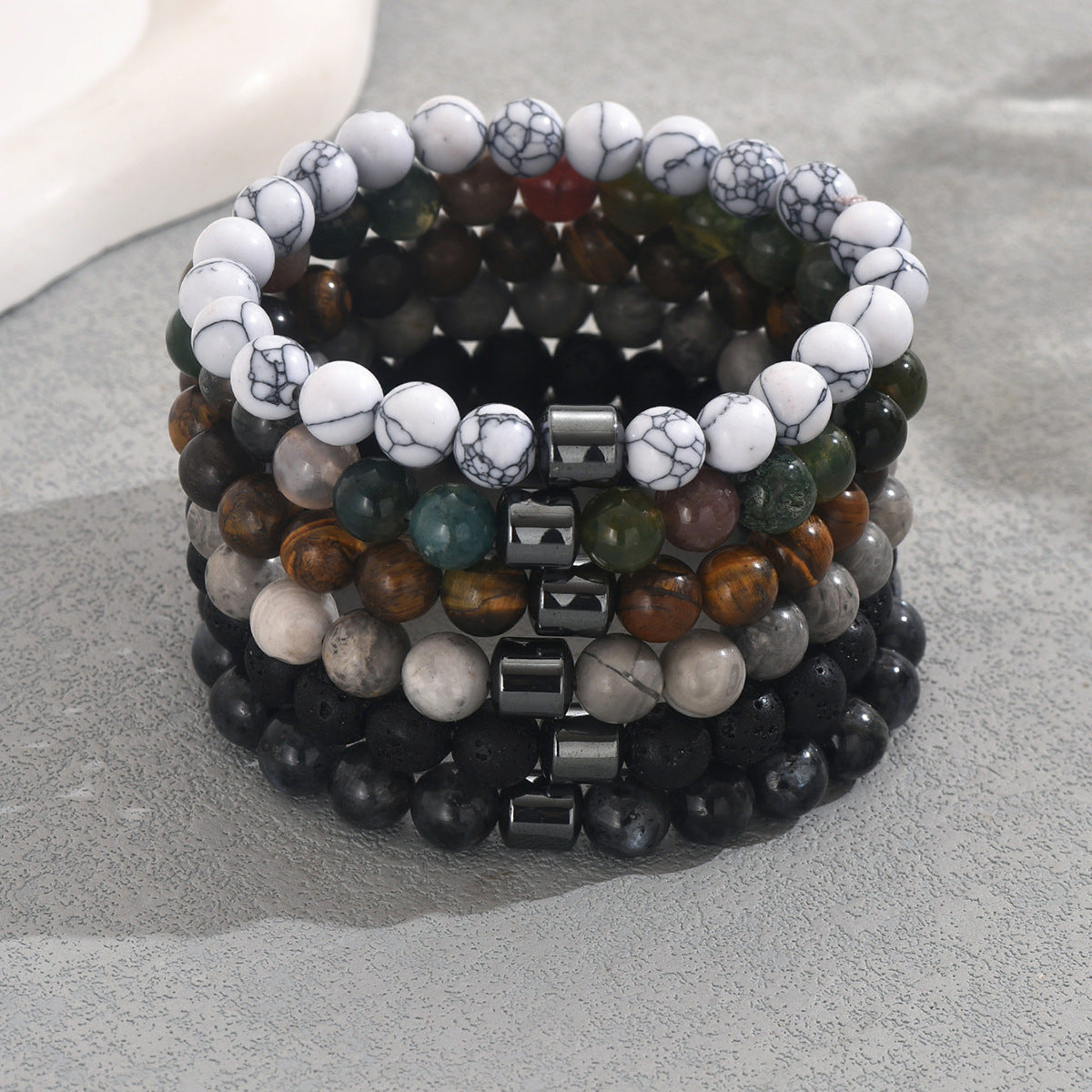 Bracciale geometrico vintage con pietre naturali, design intrecciato fatto a mano, set di gioielli premium fatti a mano