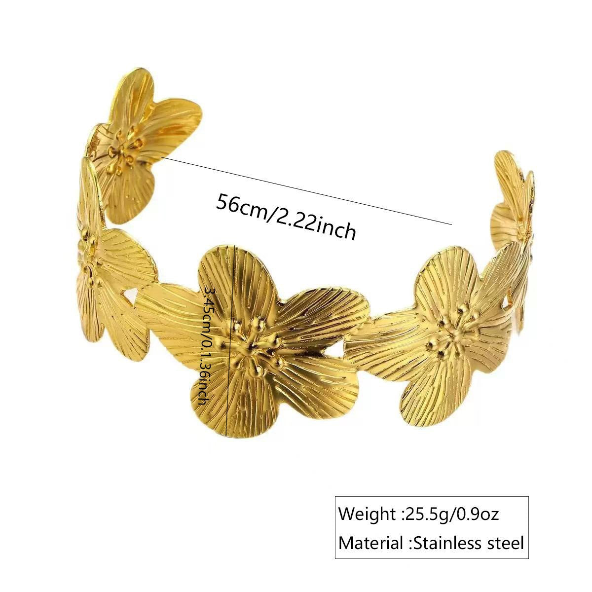 Elegante Pulsera Abierta de Lujo Floral con Esmalte de Aceite de Acero Inoxidable y Titanio con Cereza