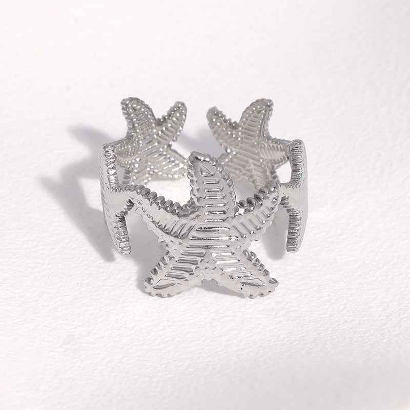 Natural Starfish Stainless Steel Plated Open Ring for Women