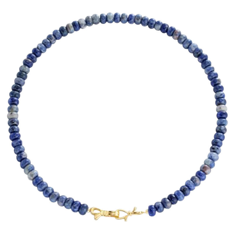 Elegant Natural Stone Agate Turquoise Beaded Necklace Unisex Geometric Round
