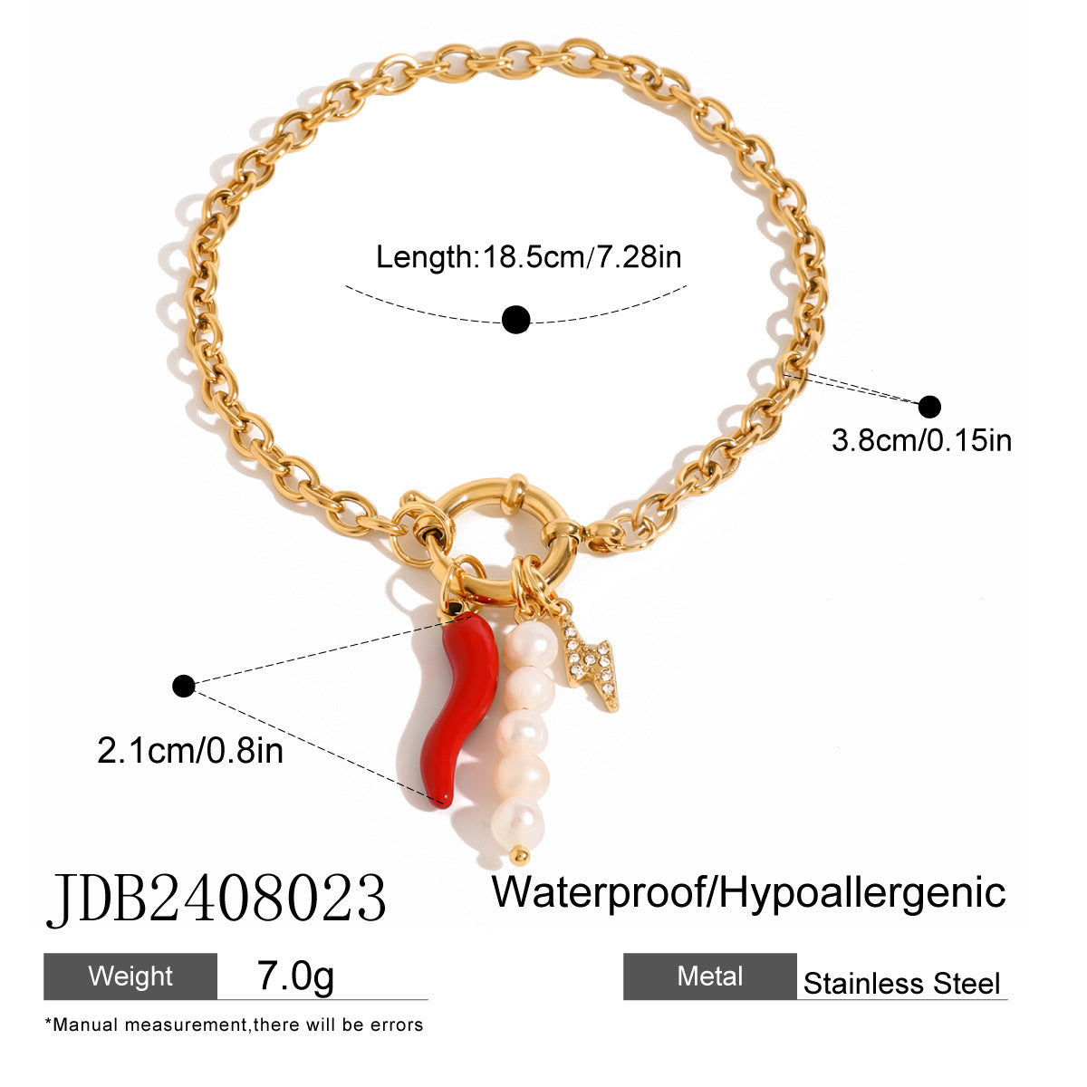 Bracciale da donna Ins Style in acciaio inossidabile placcato oro 18K con perle e nodo marinaresco