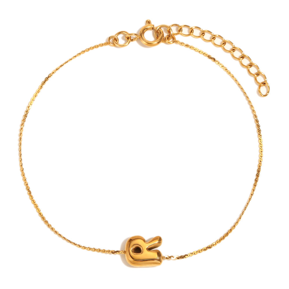 Pulsera de Burbujas para Mujer de Acero Inoxidable con Letra S Minimalista y Chapado en Oro de 18K