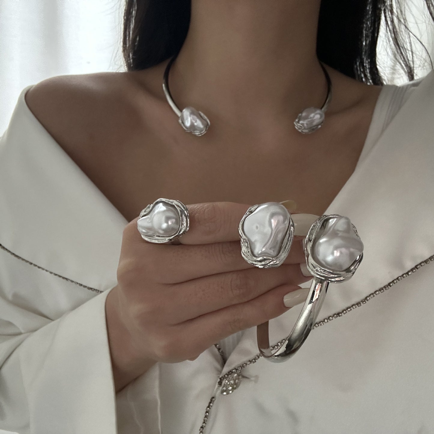 Vintage Bohemian Geometric Alloy and Imitation Pearl Plated Necklace for Women
