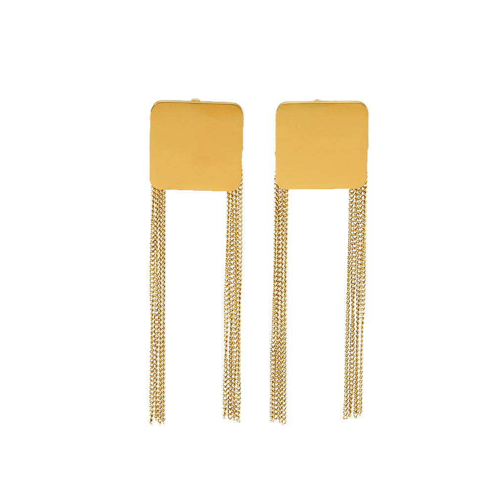 Vintage French-Style Geometric Stainless Steel Dangle Earrings with 18K Vacuum Plating Minimalist Luxe Ear Jewelry