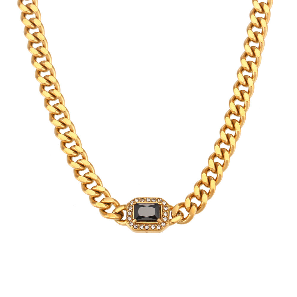 Collar cubano de mujer, moderno, geométrico, de acero inoxidable con detalles de diamantes de imitación, acabado chapado.