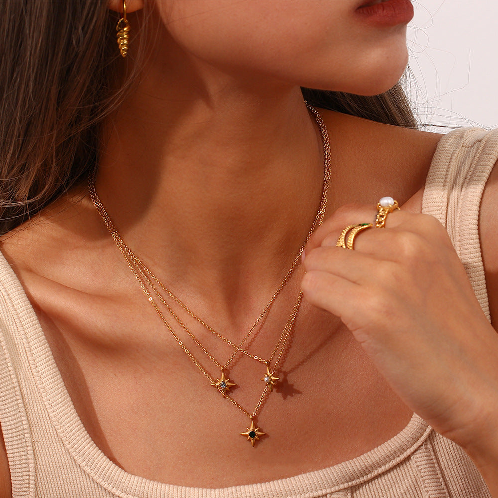 Minimalist Fashion Stainless Steel Octagram Pendant Necklace for Women with Plated Finish