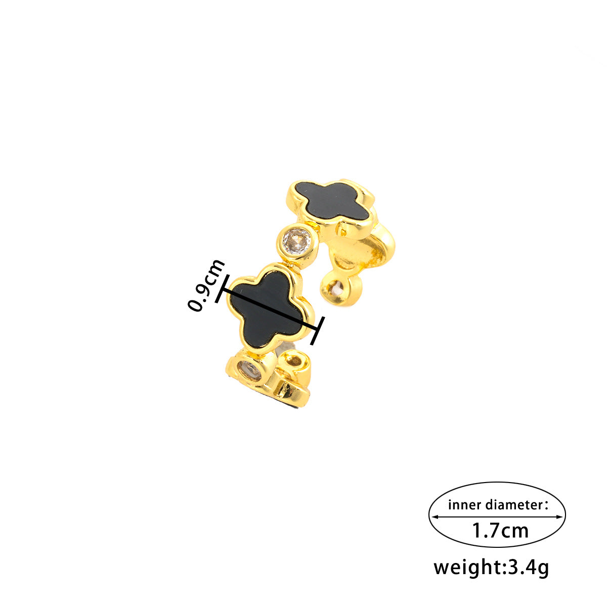 Anello minimalista in rame placcato oro con quadrifoglio e fascia aperta regolabile da donna