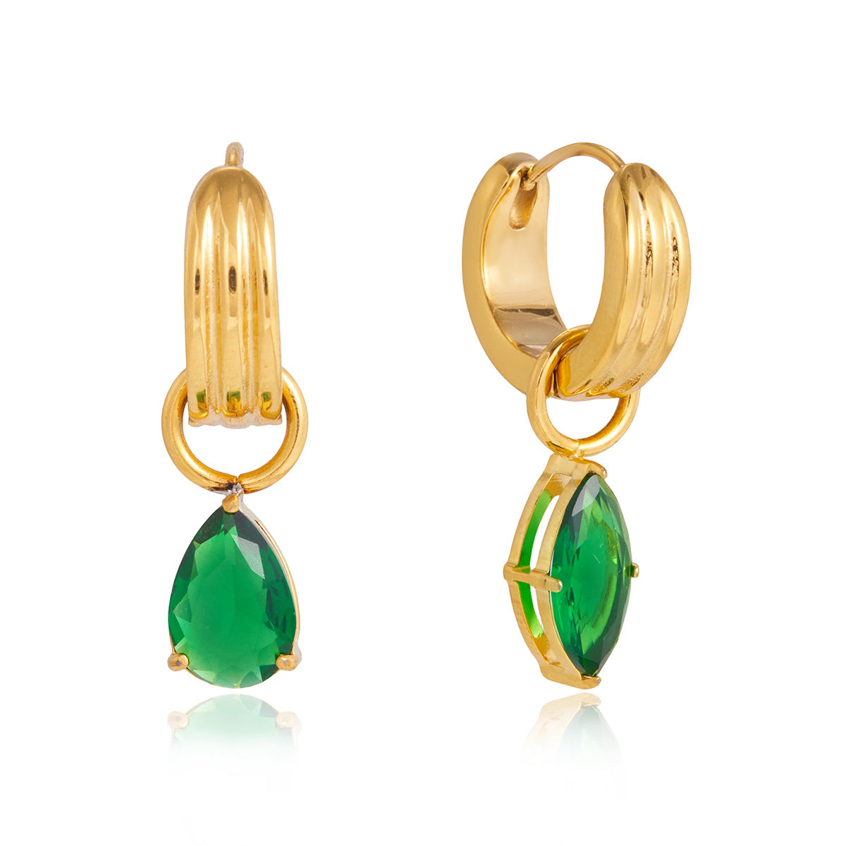 Elegantes Pendientes Geométricos de Acero Inoxidable con Acabado Chapado en Circonita Cúbica Verde para Mujer