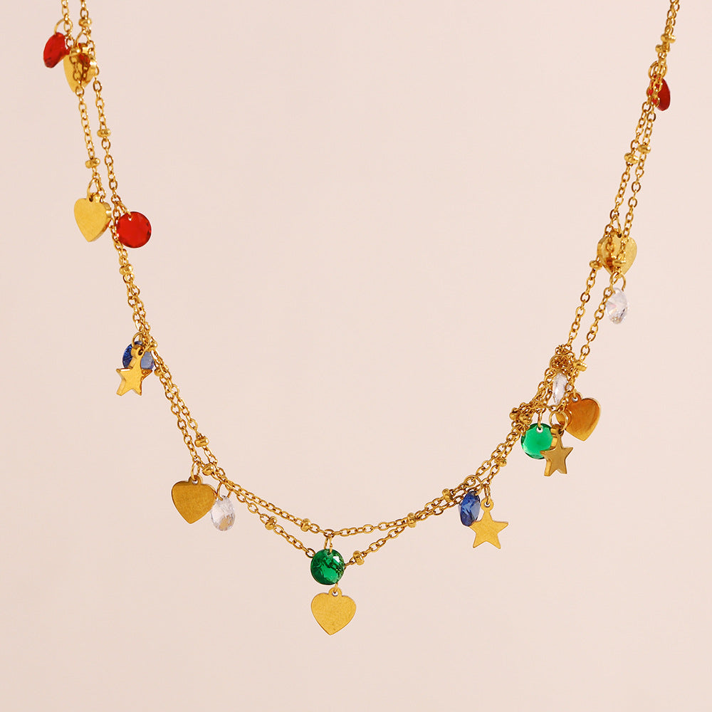 Collana da donna a doppio strato in acciaio inossidabile placcato oro 18 carati con forme geometriche minimaliste