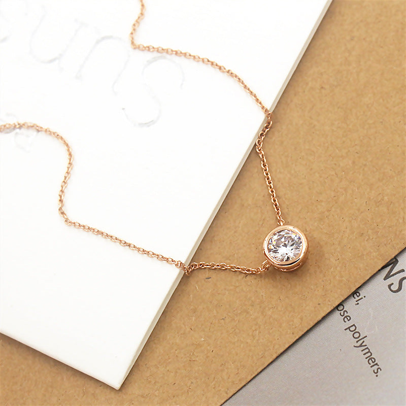Minimalist 18K Rose Gold Plated Geometric Single Stone Bubble Pendant Necklace for Women