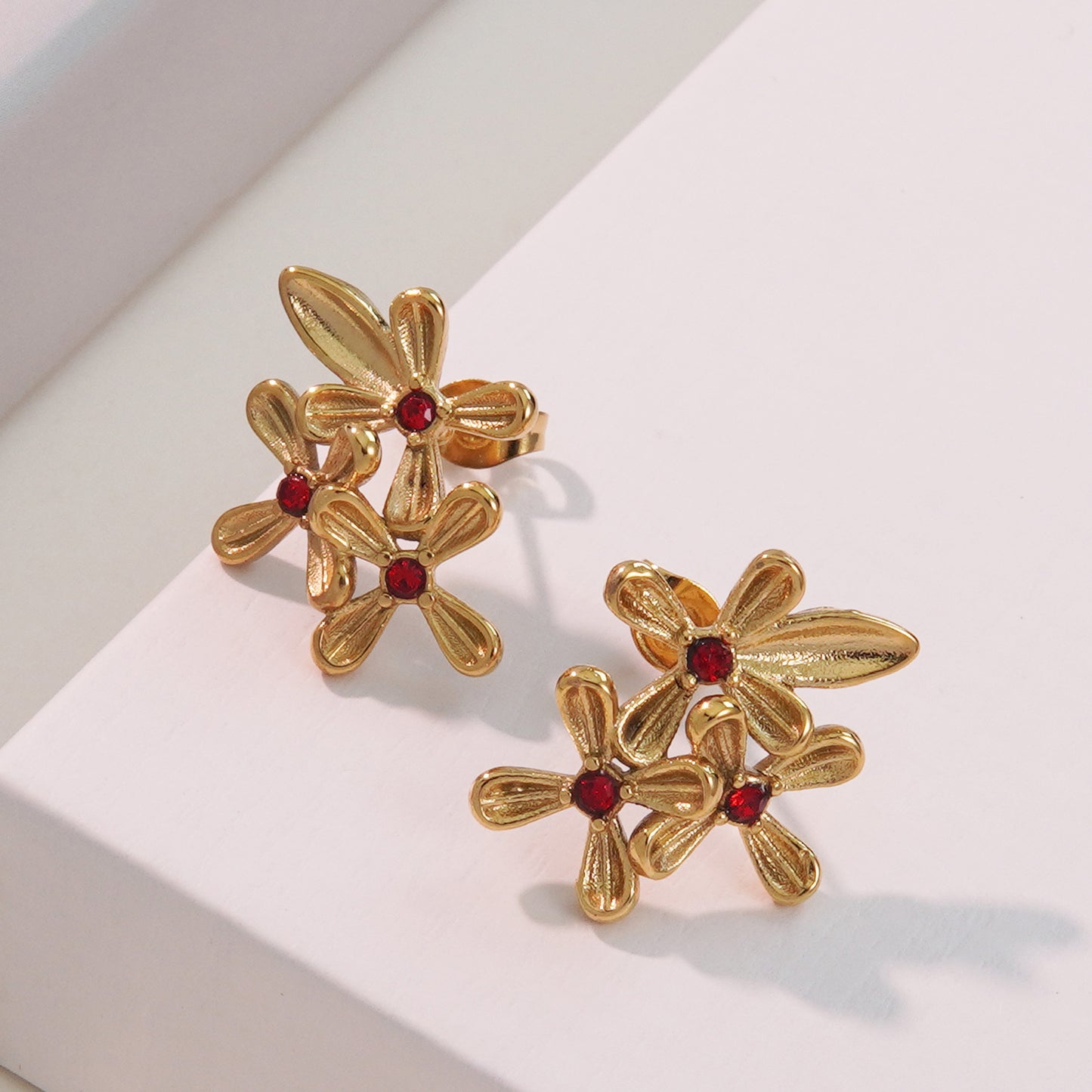Elegant Sweet Floral Plated Stainless Steel Earrings for Women
