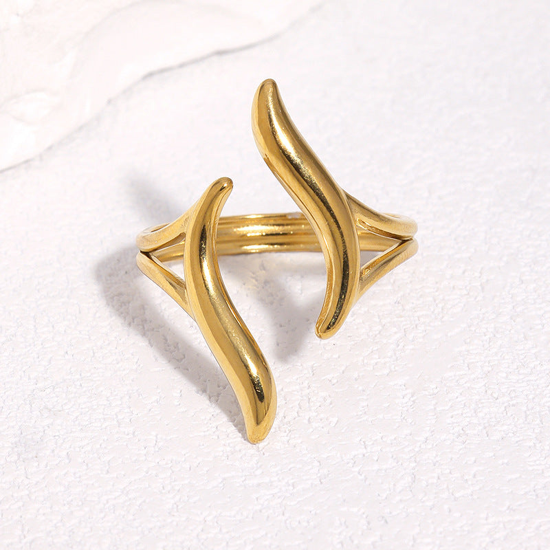 Minimalist Geometric Gold Plated Stainless Steel Ring for Women