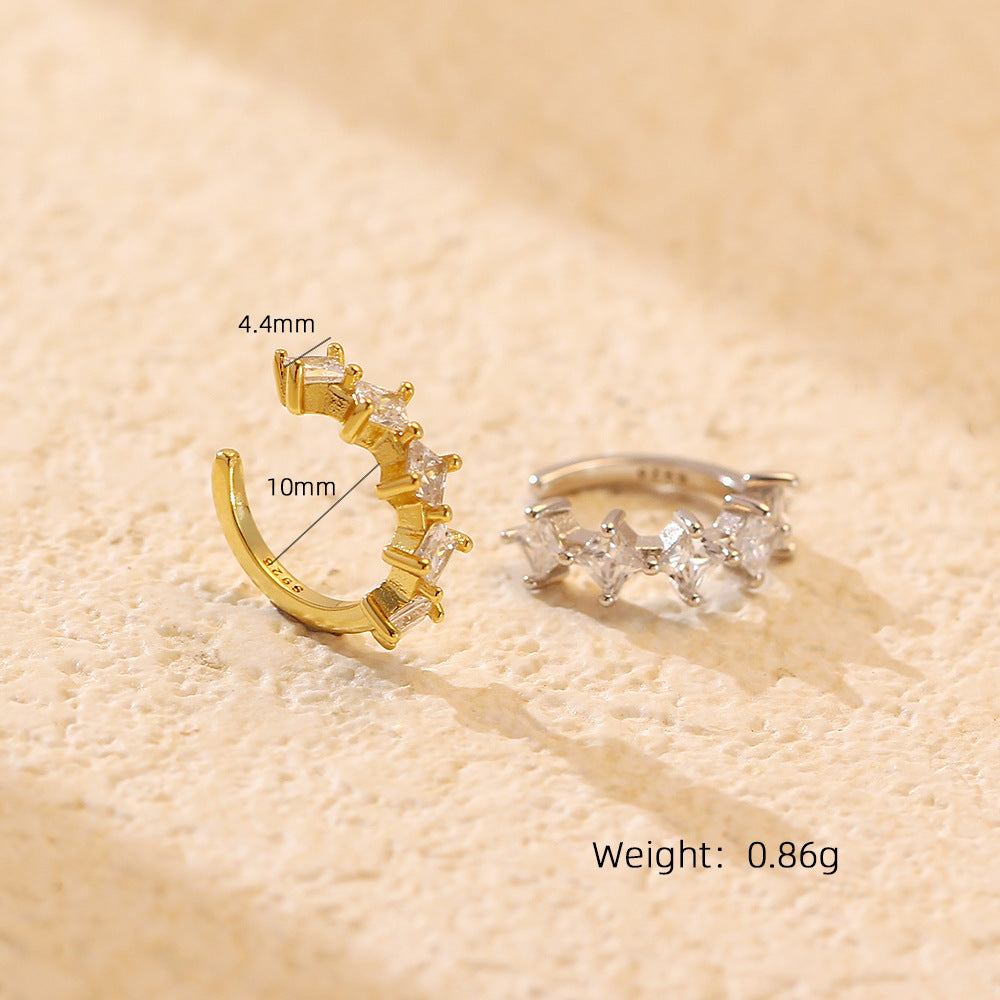 Sweet Streetwear 925 Sterling Silver Geometric Diamond Inlay Ear Cuff for Women and Men