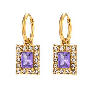 Fashionable Geometric Stainless Steel Earrings with 18K Gold Plating and Micro-Paved Colored Zircon for Women
