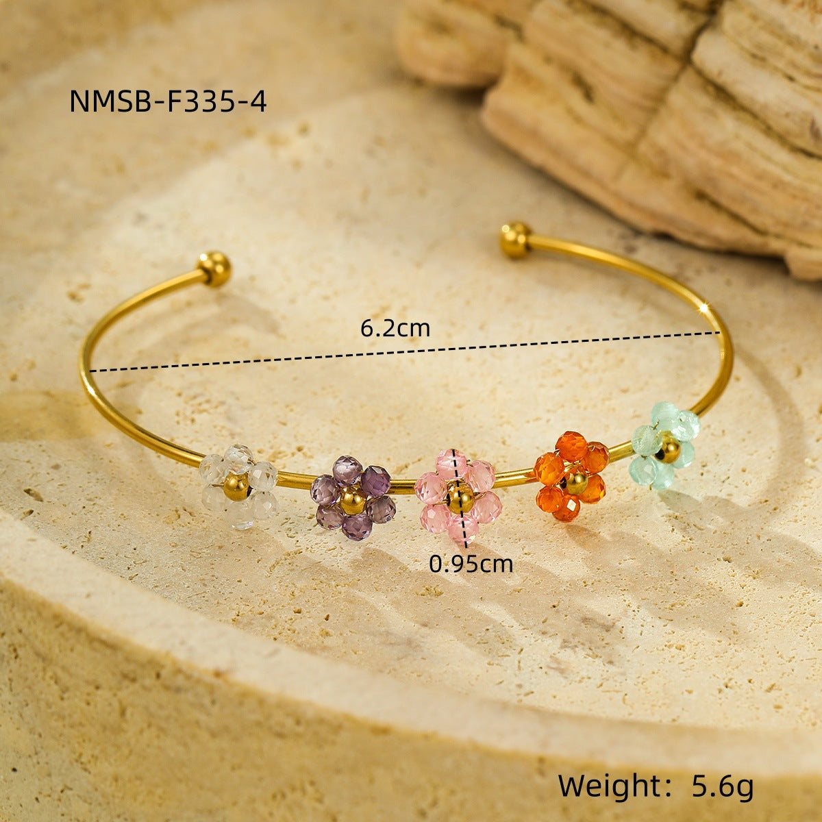 Bracciale a fiore minimalista elegante in acciaio al titanio e zircone con finitura placcata da donna