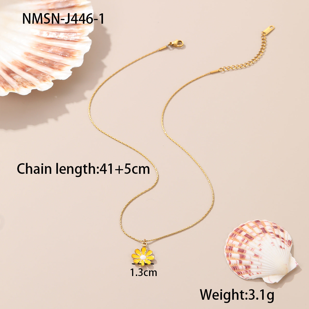 Collana da donna con fiore a margherita alla moda in acciaio inossidabile con finitura placcata, design geometrico a petali, accenti in smalto dopaminico