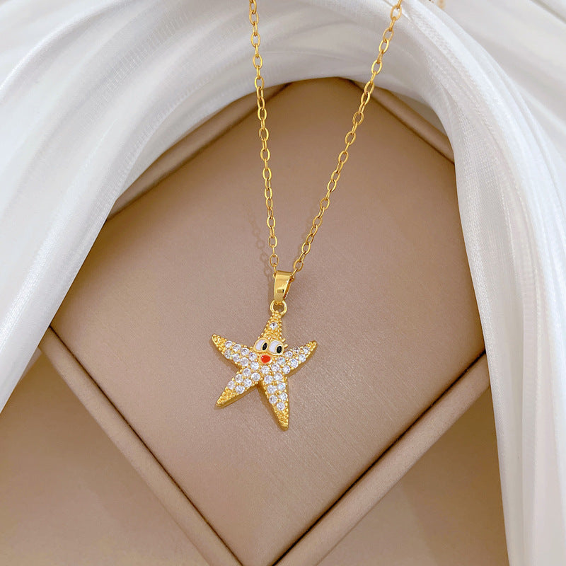 Sweet Drip Oil Star Rhinestone Titanium Steel Necklace for Unisex