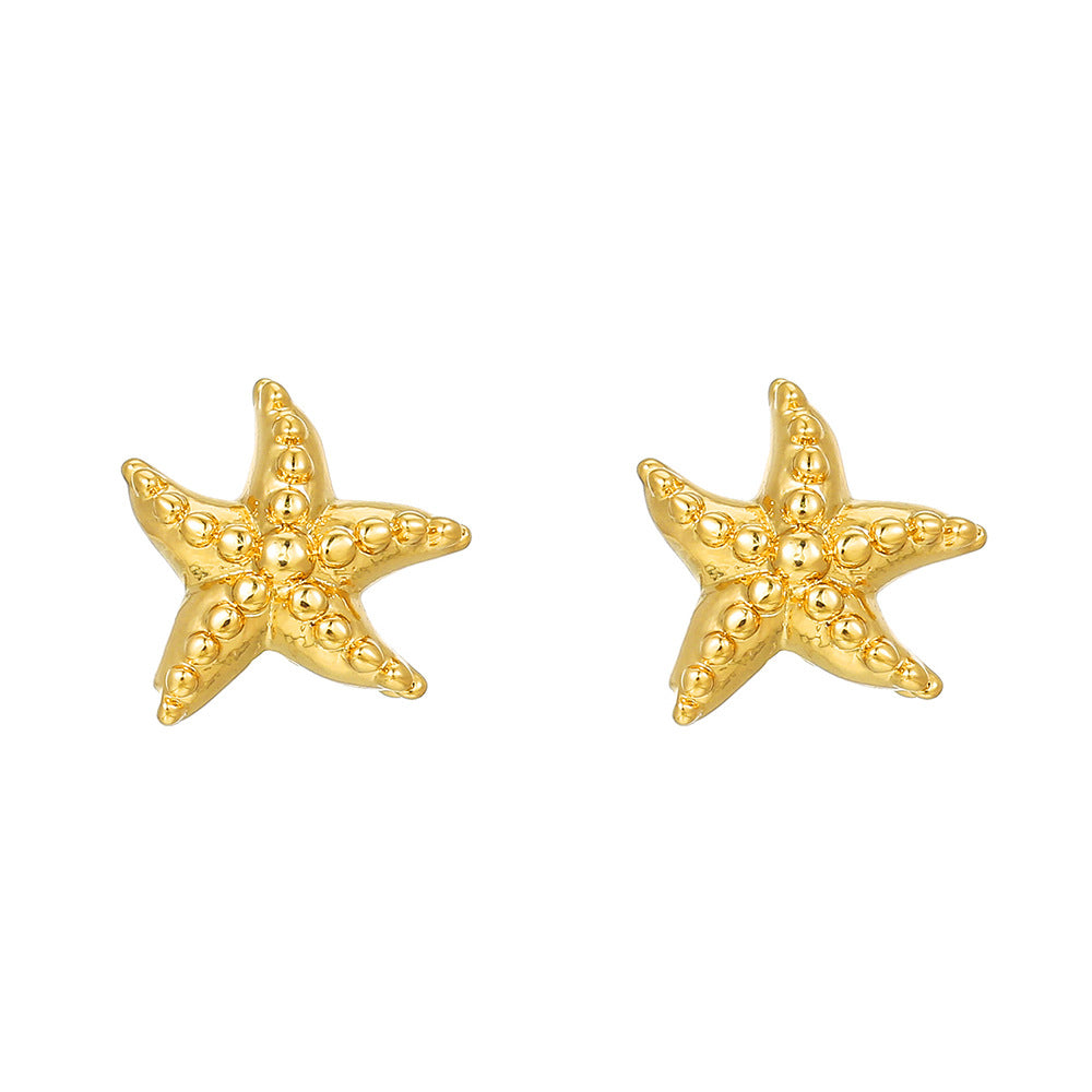 Fashion OL Octopus Shell Conch Starfish Turtle Ear Studs for Women with Copper Base and Gold Plating Featuring Rhinestone Accents