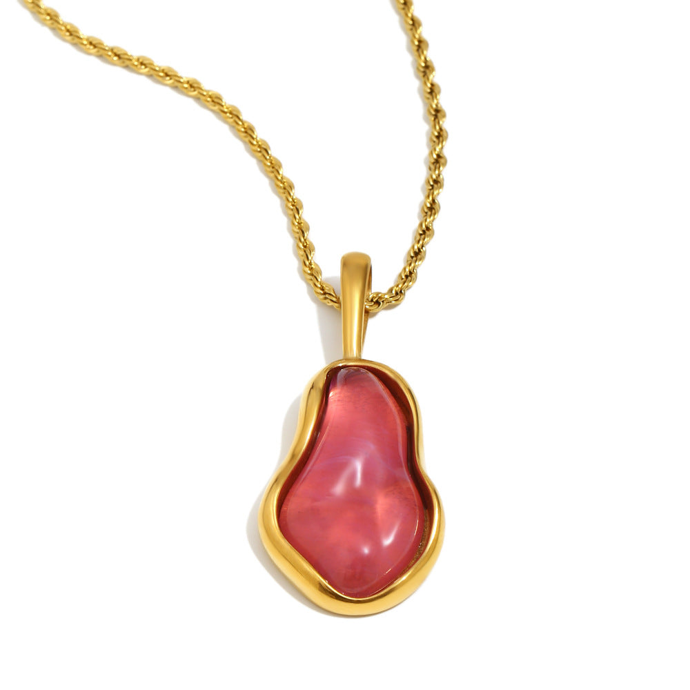 Collana con Pendente Lusso Minimalista Geometrico in Acciaio Inossidabile con Placcatura Oro 18K e Design Ispirato a Perle Barocche da Donna