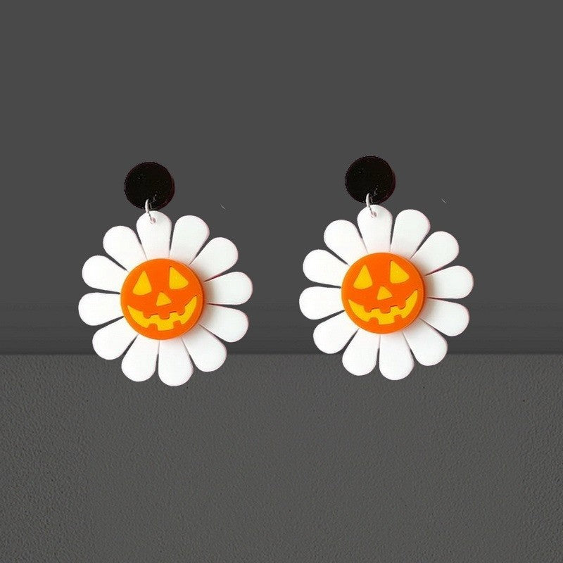 Orecchini per Donne a Tema Halloween con Zucca in Acrilico e Girasole e Design Faccina Sorridente