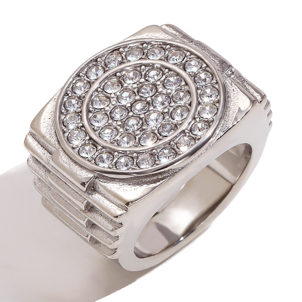 Vintage-Inspired Geometric Stainless Steel Ring for Men with 18K Gold Plating