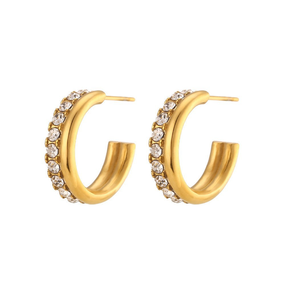Minimalist Luxe Bamboo-Textured Stainless Steel Hoop Earrings with 18K Gold Plating for Women
