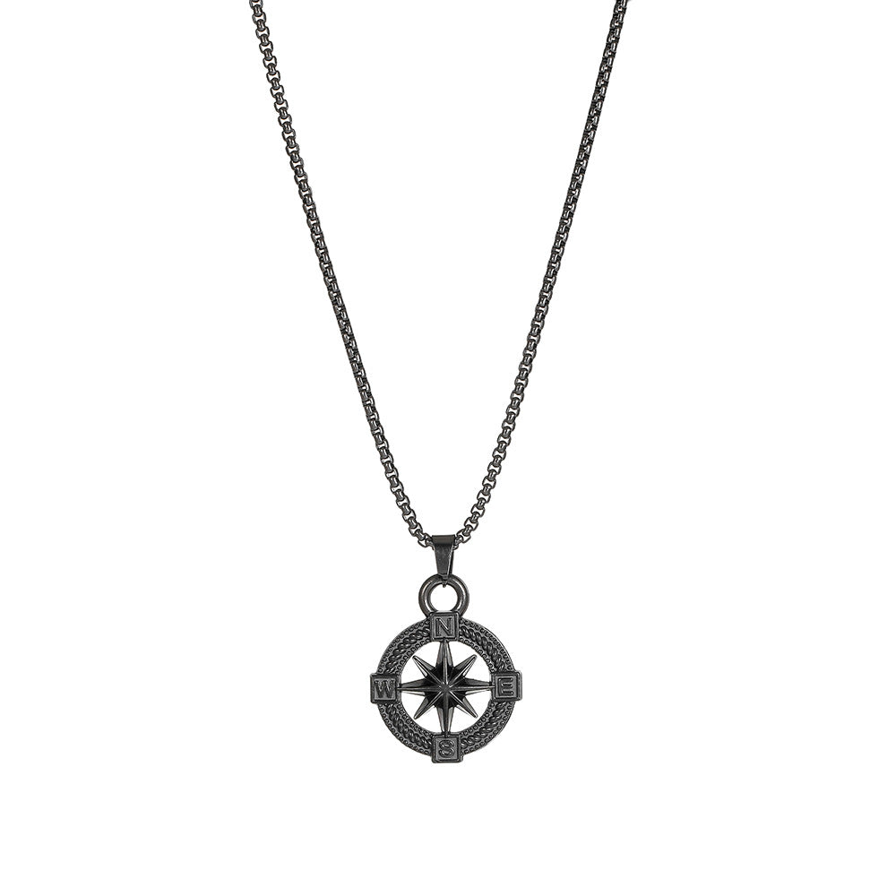 Eight-Pointed Star Geometric Titanium Steel Ball Chain Necklace Unisex Long Layered Pendant