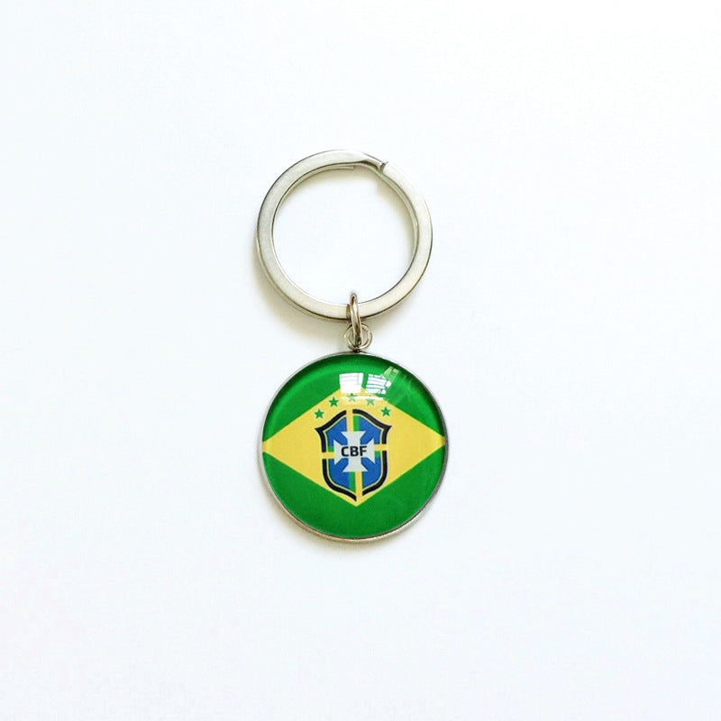 Sporty Round Stainless Steel Keychain National Football Team Souvenir Gift