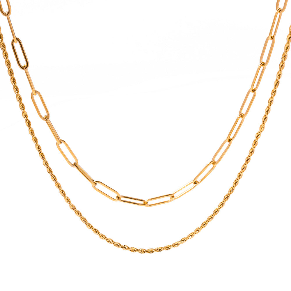 Collana in Acciaio Inossidabile Placcato con Motivo Geometrico a Linee Minimaliste Elegante per Donna con Catena alla Clavicola